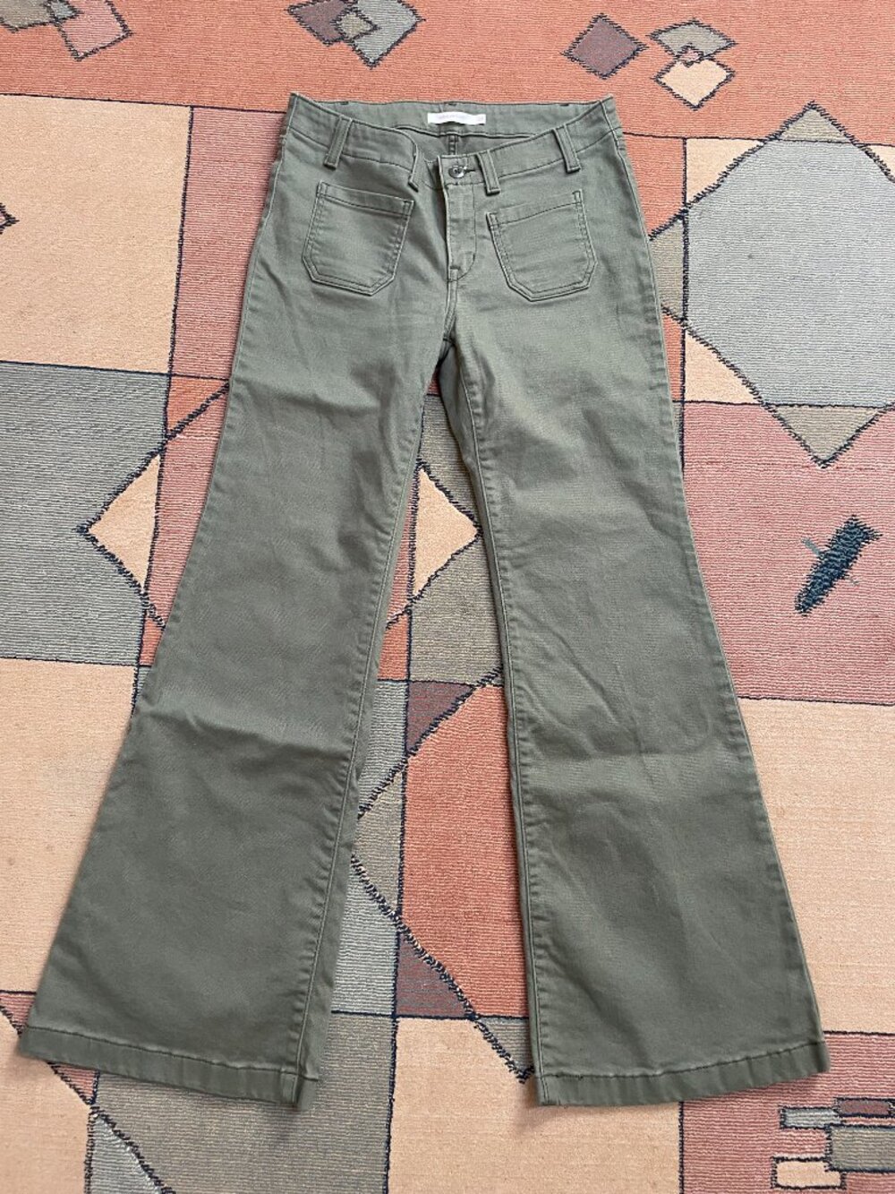 Levi's Hip Hugger Wide Leg Stretch Olive Khaki Pants 28 Waist